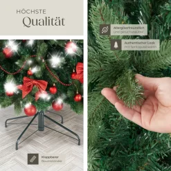 tectake® Weihnachtsbaum, verschiedene Größen, künstlich in Grün, mit PVC- und Spritzgussnadeln, formbar mit viel Volumen, pulverbeschichteter Metallständer mit Kunststoffkappen