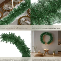 tectake® Weihnachtsgirlande, naturgetreu, 270 cm, 180 Zweige, mit Schlaufe zum Aufhängen