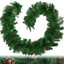tectake® Weihnachtsgirlande, naturgetreu, 270 cm, 180 Zweige, mit Schlaufe zum Aufhängen