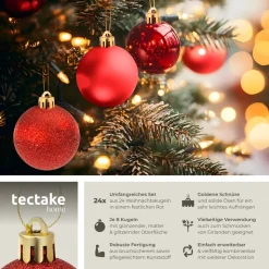 tectake® Weihnachtskugeln, 24er-Set in Rot, matt, glänzend und glitzernd, Durchmesser 4 cm