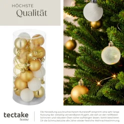 tectake® Weihnachtskugeln, 24er-Set in Weiß und Gold, matt, glänzend, glitzernd und transparent, Durchmesser 4 cm