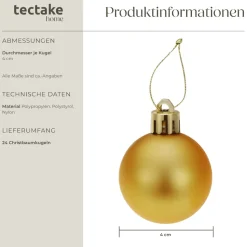 tectake® Weihnachtskugeln, 24er-Set in Weiß und Gold, matt, glänzend, glitzernd und transparent, Durchmesser 4 cm