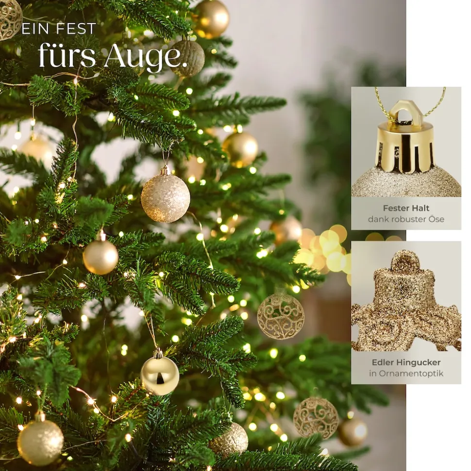 tectake® Weihnachtskugeln, 100er-Set in Gold, matt, glänzend und glitzernd, Durchmesser 3, 4 und 6 cm