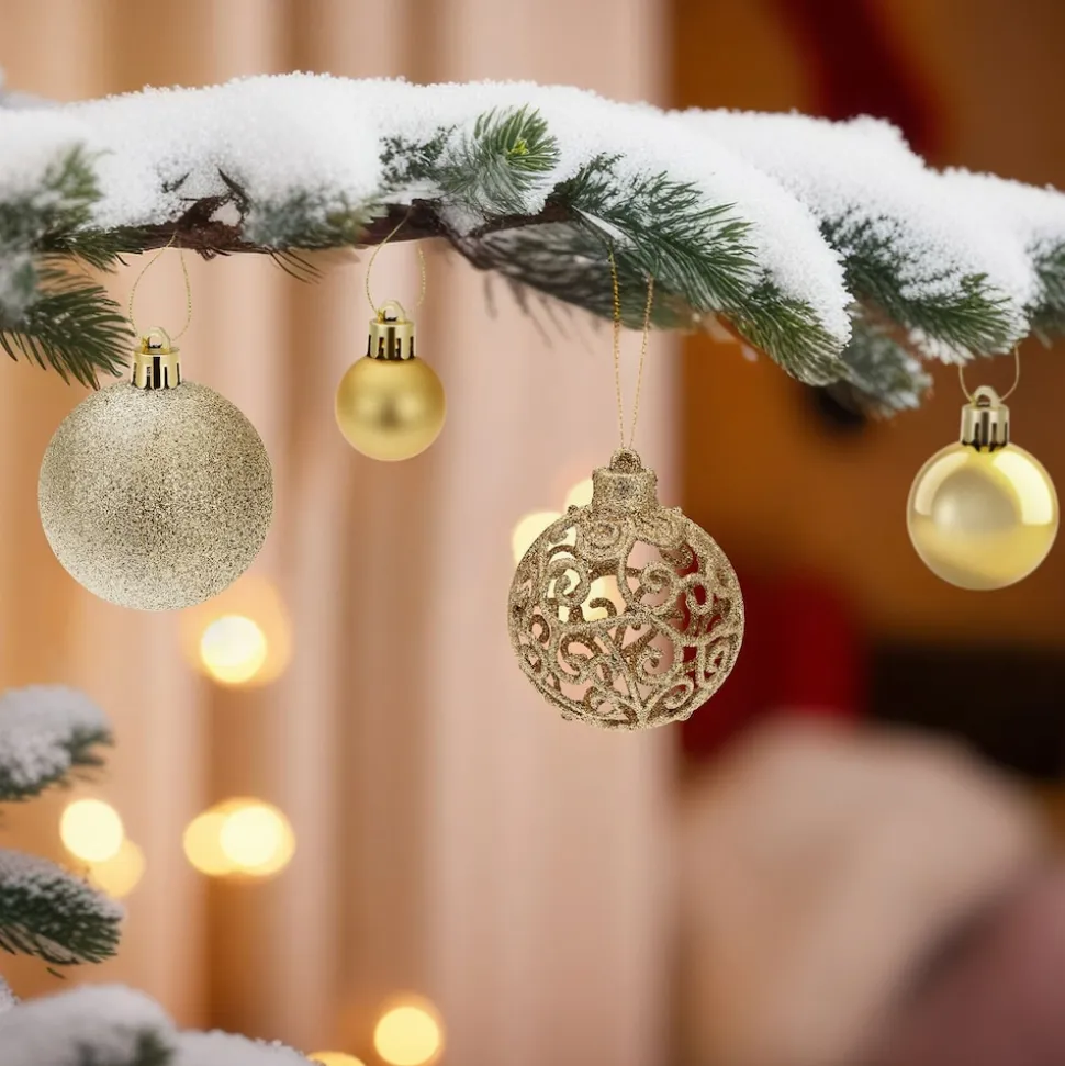 tectake® Weihnachtskugeln, 100er-Set in Gold, matt, glänzend und glitzernd, Durchmesser 3, 4 und 6 cm