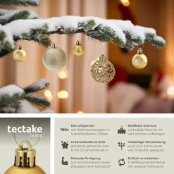 tectake® Weihnachtskugeln, 100er-Set in Gold, matt, glänzend und glitzernd, Durchmesser 3, 4 und 6 cm