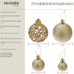 tectake® Weihnachtskugeln, 100er-Set in Gold, matt, glänzend und glitzernd, Durchmesser 3, 4 und 6 cm