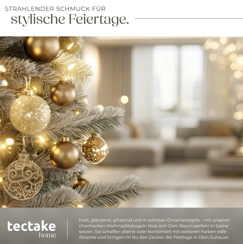 tectake® Weihnachtskugeln, 100er-Set in Gold, matt, glänzend und glitzernd, Durchmesser 3, 4 und 6 cm