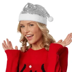 tectake® Weihnachtsmütze mit silbernen Pailletten