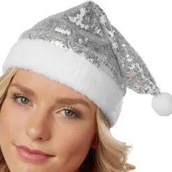 tectake® Weihnachtsmütze mit silbernen Pailletten