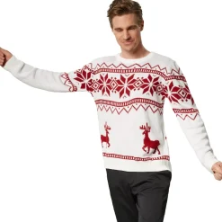 tectake® Weihnachtspullover Winterland weiß-rot