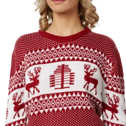 tectake® Weihnachtspullover Winterwunderland rot-weiß für Frauen