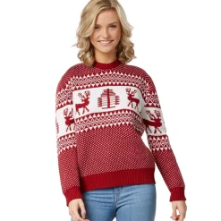 tectake® Weihnachtspullover Winterwunderland rot-weiß für Frauen