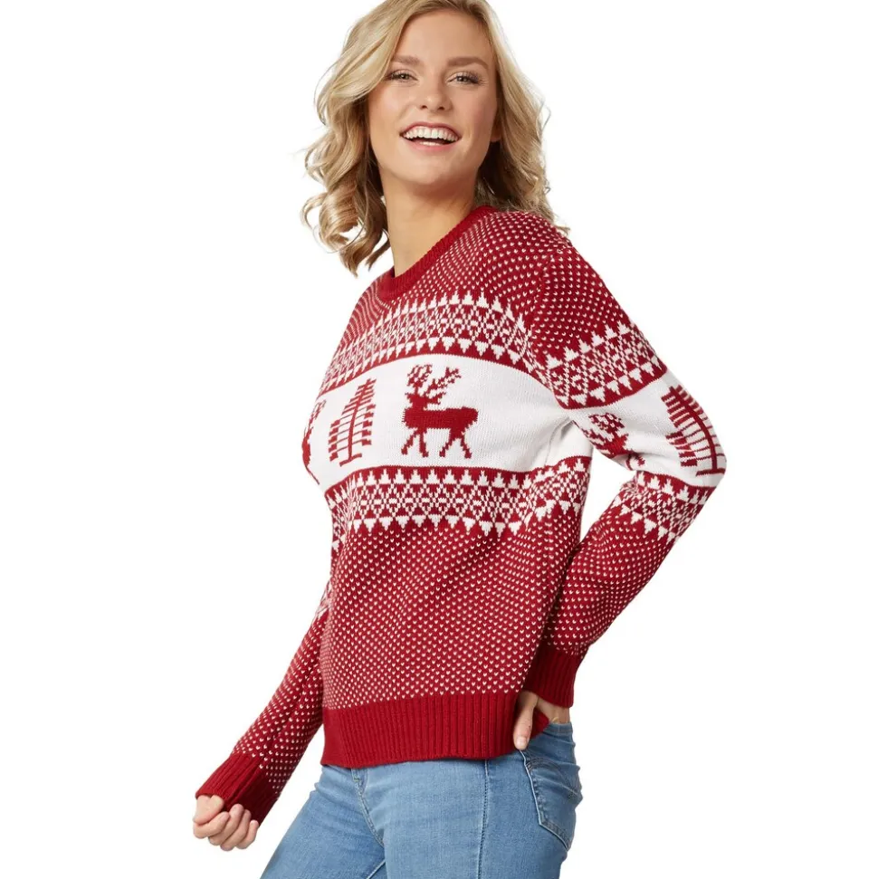 tectake® Weihnachtspullover Winterwunderland rot-weiß für Frauen