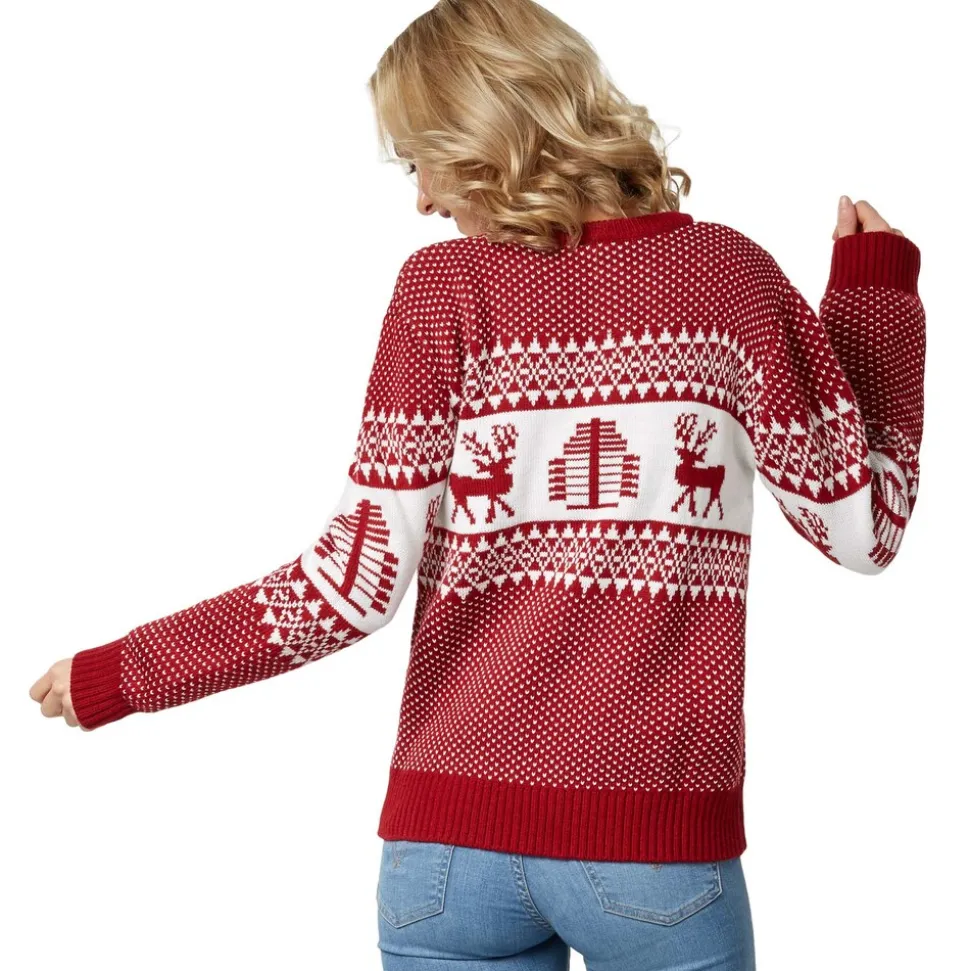 tectake® Weihnachtspullover Winterwunderland rot-weiß für Frauen