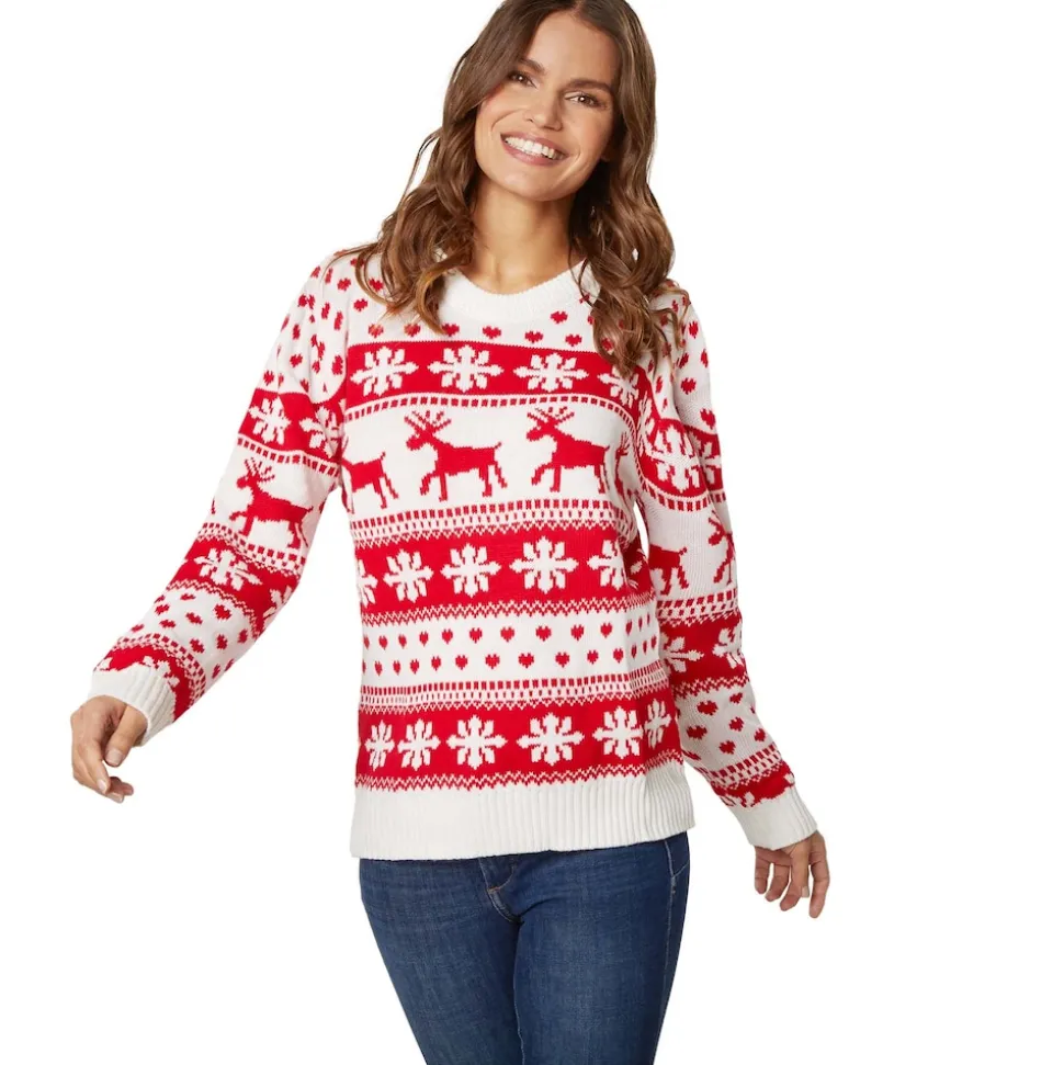 tectake® Weihnachtspullover Winterzauber weiß-rot für Frauen