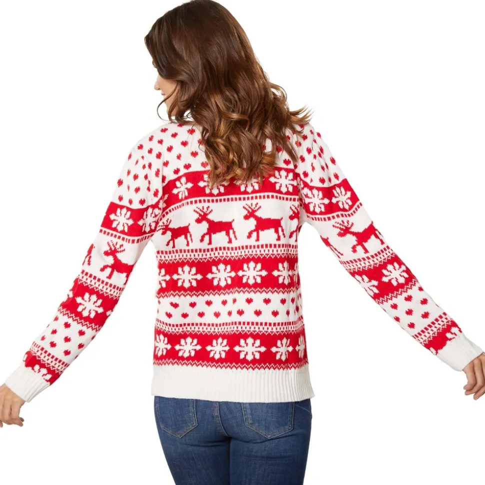tectake® Weihnachtspullover Winterzauber weiß-rot für Frauen