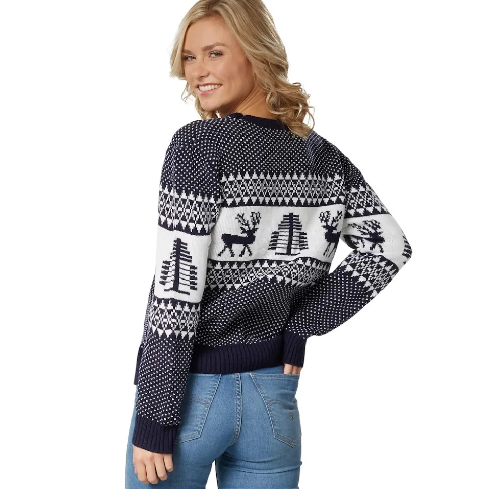 tectake® Weihnachtspullover Winterwunderland blau-weiß für Frauen