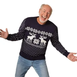 tectake® Weihnachtspullover Schneegestöber blau-weiß