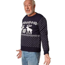tectake® Weihnachtspullover Schneegestöber blau-weiß