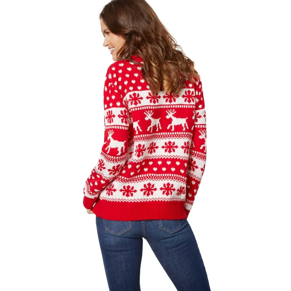 tectake® Weihnachtspullover Winterzauber rot-weiß für Frauen