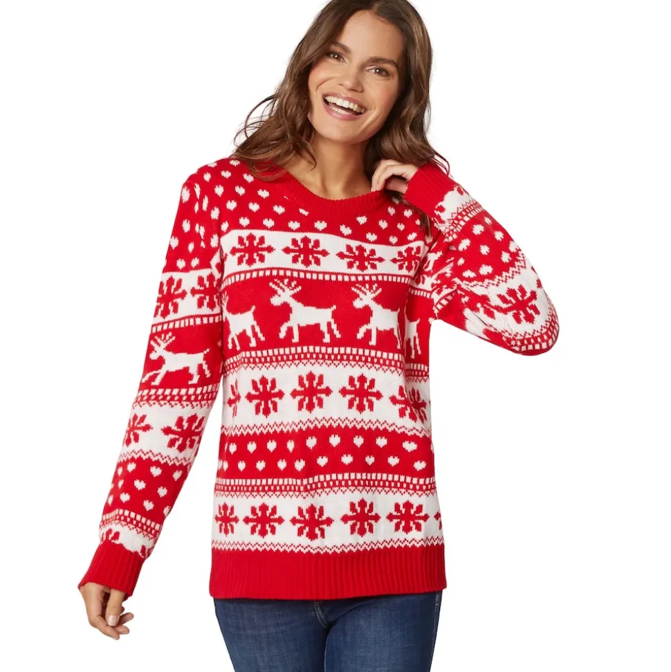 tectake® Weihnachtspullover Winterzauber rot-weiß für Frauen