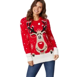 tectake® Weihnachtspullover Rudi Rentier für Frauen