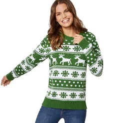 tectake® Weihnachtspullover Winterzauber grün-weiß für Frauen