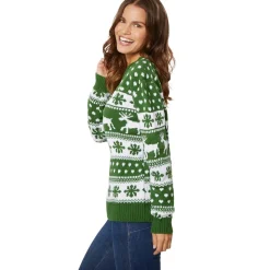 tectake® Weihnachtspullover Winterzauber grün-weiß für Frauen