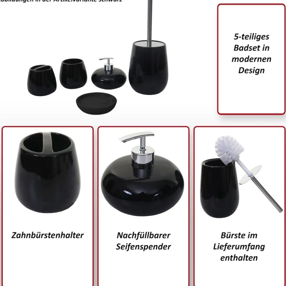 5-teiliges Badset MCW-C72, WC-Garnitur Badezimmerset Badaccessoires, Keramik ~ weiß