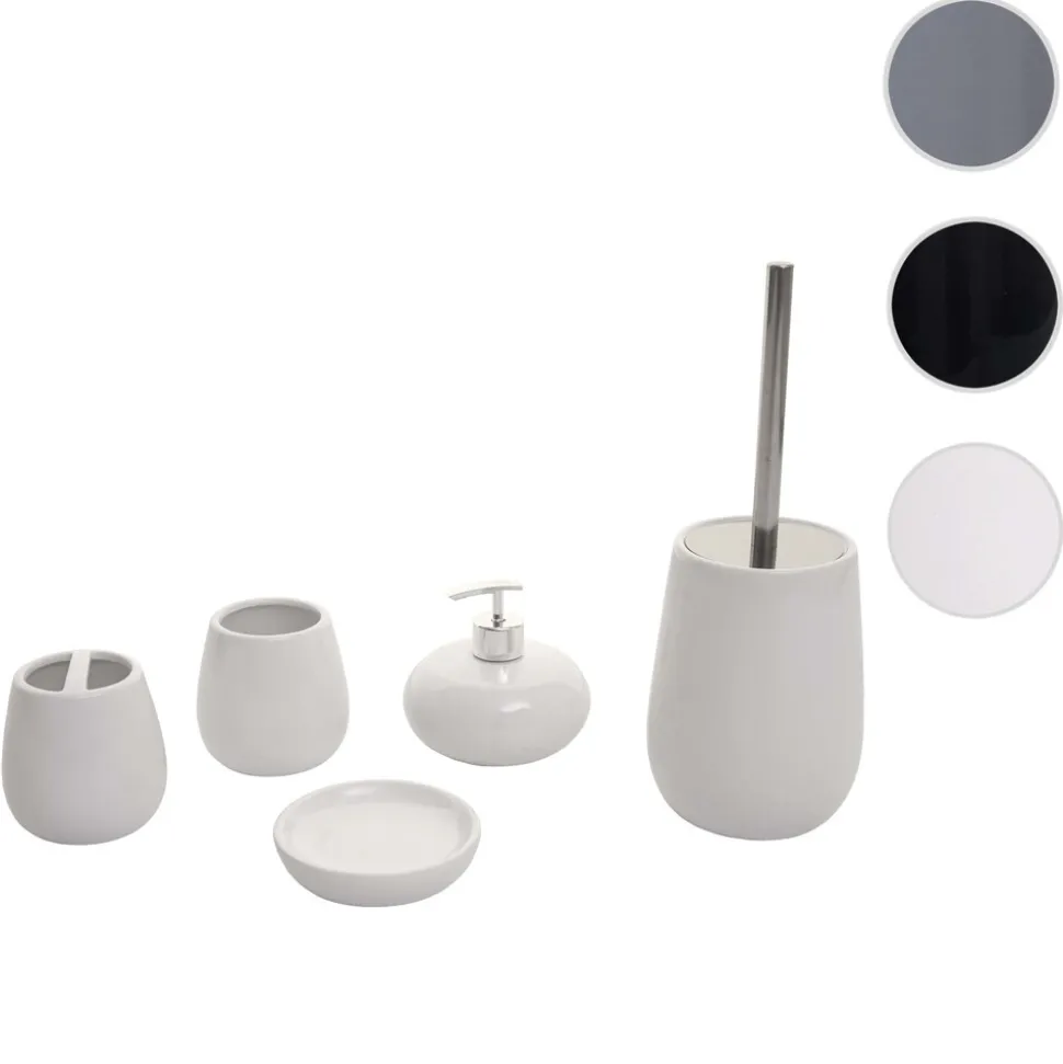 5-teiliges Badset MCW-C72, WC-Garnitur Badezimmerset Badaccessoires, Keramik ~ weiß