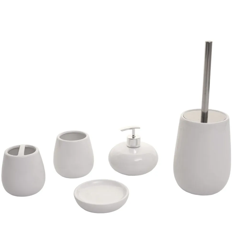 5-teiliges Badset MCW-C72, WC-Garnitur Badezimmerset Badaccessoires, Keramik ~ weiß