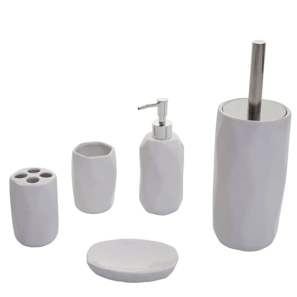 5-teiliges Badset MCW-H88, WC-Garnitur Badezimmerset Badaccessoires, Keramik ~ weiß