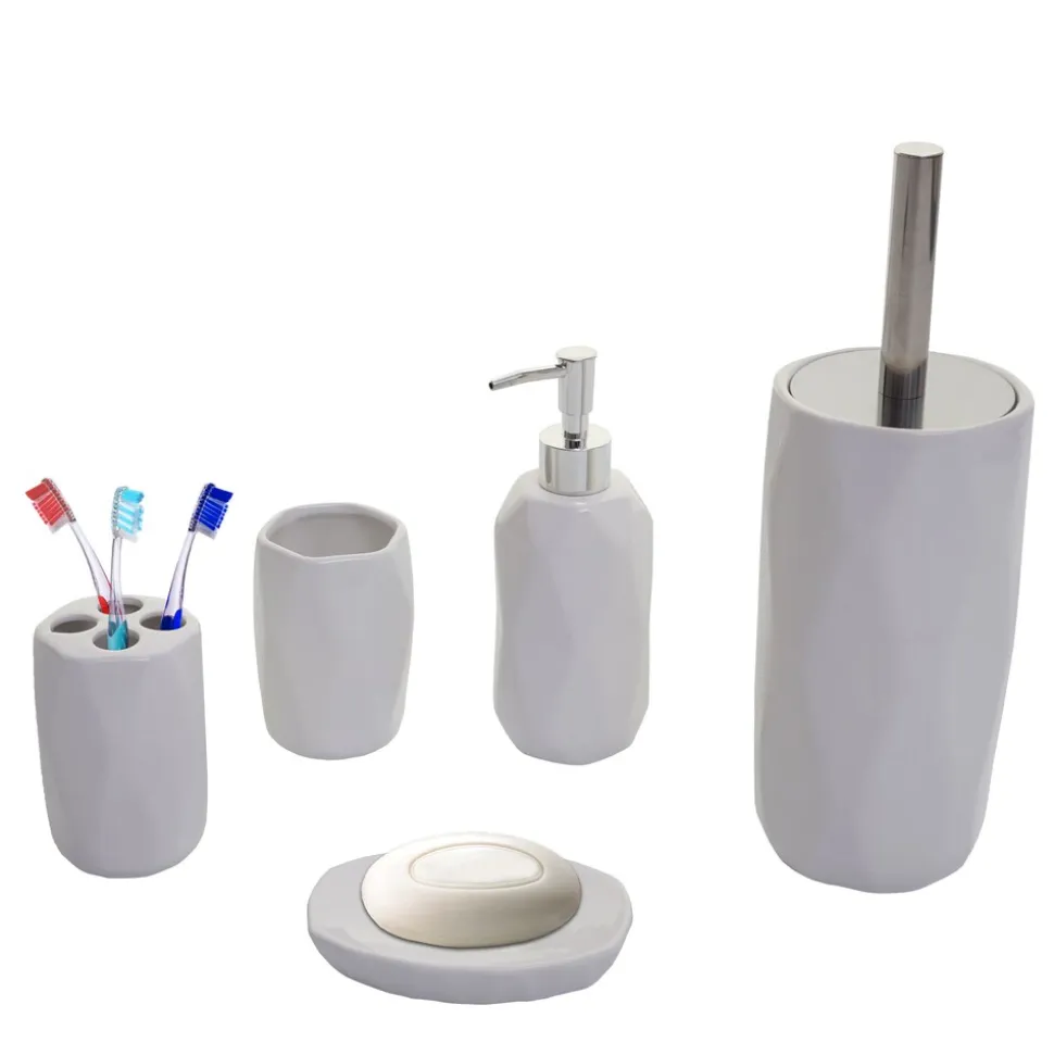 5-teiliges Badset MCW-H88, WC-Garnitur Badezimmerset Badaccessoires, Keramik ~ weiß