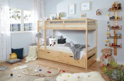 TiCAA Etagenbett Finn Natur mit 2er Schubkästen