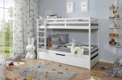 TiCAA Etagenbett Finn Weiß mit Zusatzbett