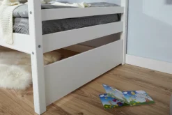 TiCAA Etagenbett Finn Weiß mit 4er Funktionsschubkasten