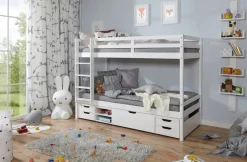 TiCAA Etagenbett Finn Weiß mit 4er Funktionsschubkasten