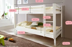 TiCAA Etagenbett Stockbett Rene Kiefer massiv Weiß