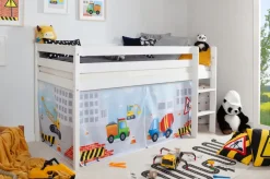 TiCAA Hochbett "Oskars Baustelle" Kiefer weiß