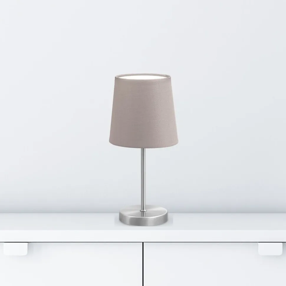 Tischleuchte Stoff, matt-nickel, taupe, 1xE14 exk