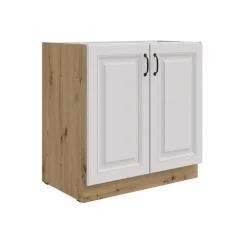 Unterschrank 80 cm Stilo Weiss + Eiche Artisan Küchenzeile Küchenblock Küche