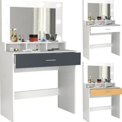 VCM Frisiertisch | Maße ca. H. 133 x B. 80 x T. 40 cm | Schminktisch mit Schublade und Spiegel – Kosmal