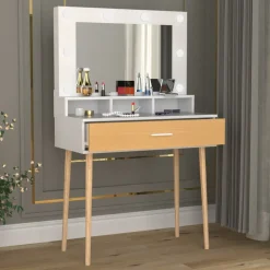 VCM Frisiertisch | Maße ca. H. 133 x B. 80 x T. 40 cm | Schminktisch mit Schublade und Spiegel | Kosmetiktisch - Lindas