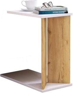 VCM Holz Beistelltisch | Couchtisch schlicht | Maße ca. H. 49 x B. 25 x T. 50 cm | Wohnzimmertisch mit zwei Fächern | Kaffeetisch - Nachto M