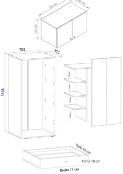 VCM Holz Kleiderschrank | Schrank mit 5 Fächer und Drehtüren | erweiterbar | Maße ca. B. 70 x H. 238 x T. 40 cm - Vandol