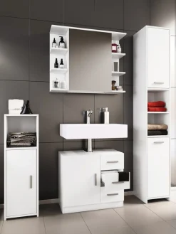 VCM 4-tlg. Badmöbelset | Badmöbel | Set aus Unterschrank, Midischrank, Hochschrank und Spiegelschrank | Badezimmermöbel - Zalo III