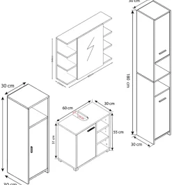 VCM 4-tlg. Badmöbelset | Badmöbel | Set aus Unterschrank, Midischrank, Hochschrank und Spiegelschrank | Badezimmermöbel - Zalo I