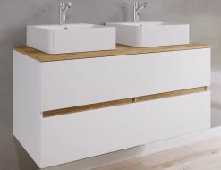 VCM 3-tlg. Doppelwaschtisch Cosila mit 2 Keramikbecken – Badschrank mit 2 Softclose-Schubladen, Maße Waschplatz Set: H. 51 x B. 111 x T. 51 cm, Cosila-A