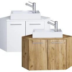 VCM 2-tlg Set | Waschplatz für Gäste WC | Gästebad | Waschtisch Toilette | Badmöbel Eckschrank | Badezimmer Set – Vilosa