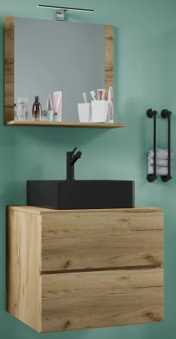 VCM 3-tlg. Waschplatz Waschtisch | schwarzes Waschbecken Unterschrank Breite 60 cm | Badmöbel Set mit Schubladen Spiegel | Lendas S BL